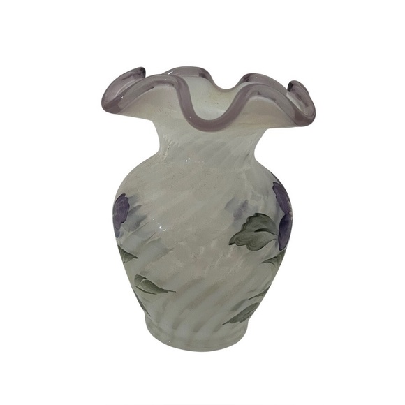 Fenton Art Glass Spiral Optic Opalescent Hand painted Vase. - Picture 2 of 4